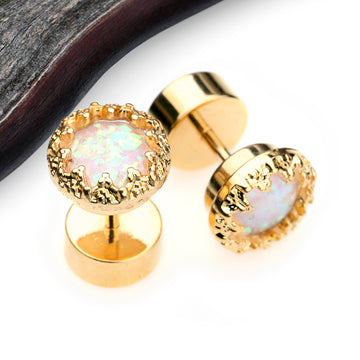 Detail View 1 of A Pair of Golden Opal Sparkle Crown Fake Plug-White